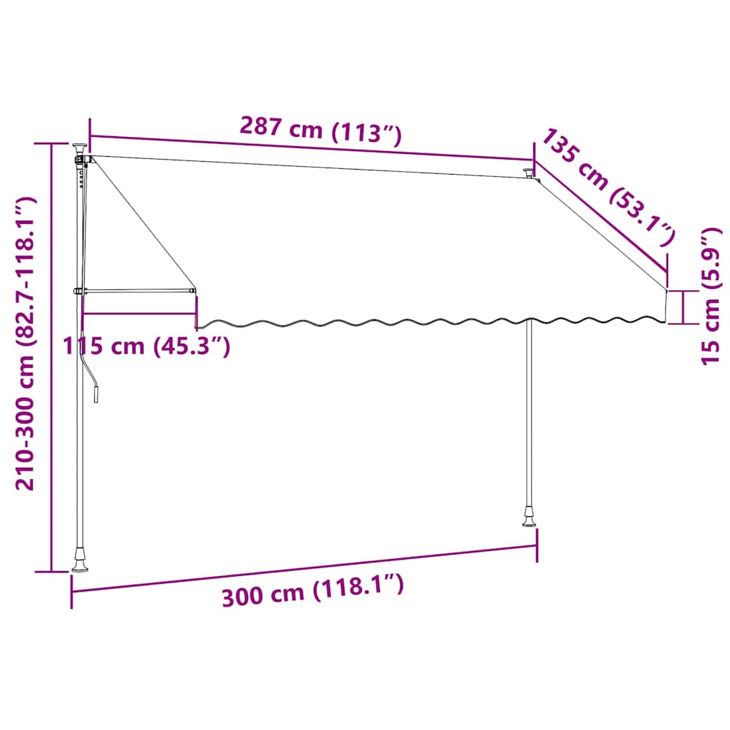 Manual Retractable Awning with LED 300 cm Cream