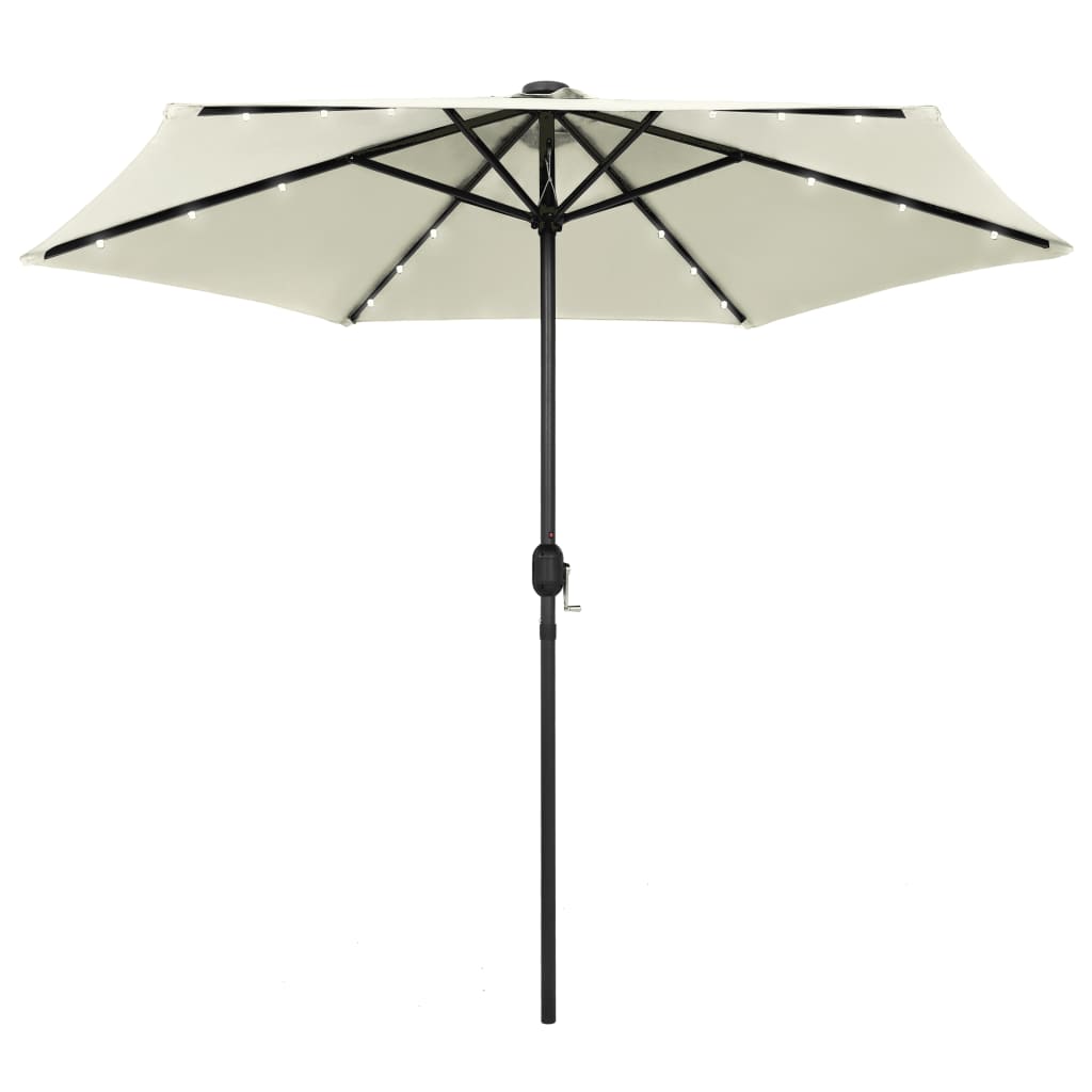 Garden Parasol with LED Lights and Aluminium Pole 270 cm Sand White