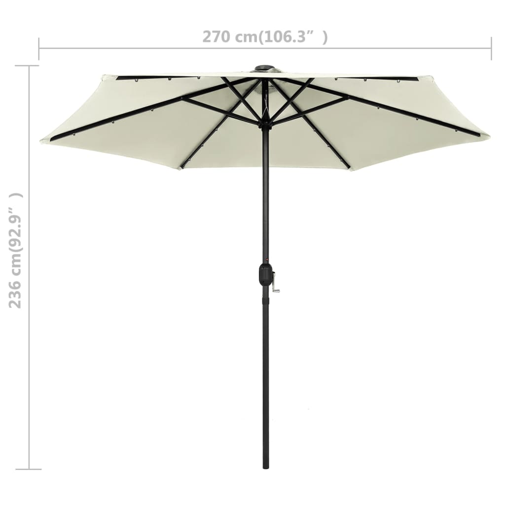Garden Parasol with LED Lights and Aluminium Pole 270 cm Sand White