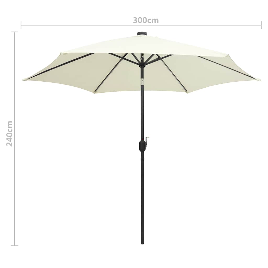 Garden Parasol with LED Lights and Aluminium Pole 300 cm Sand White
