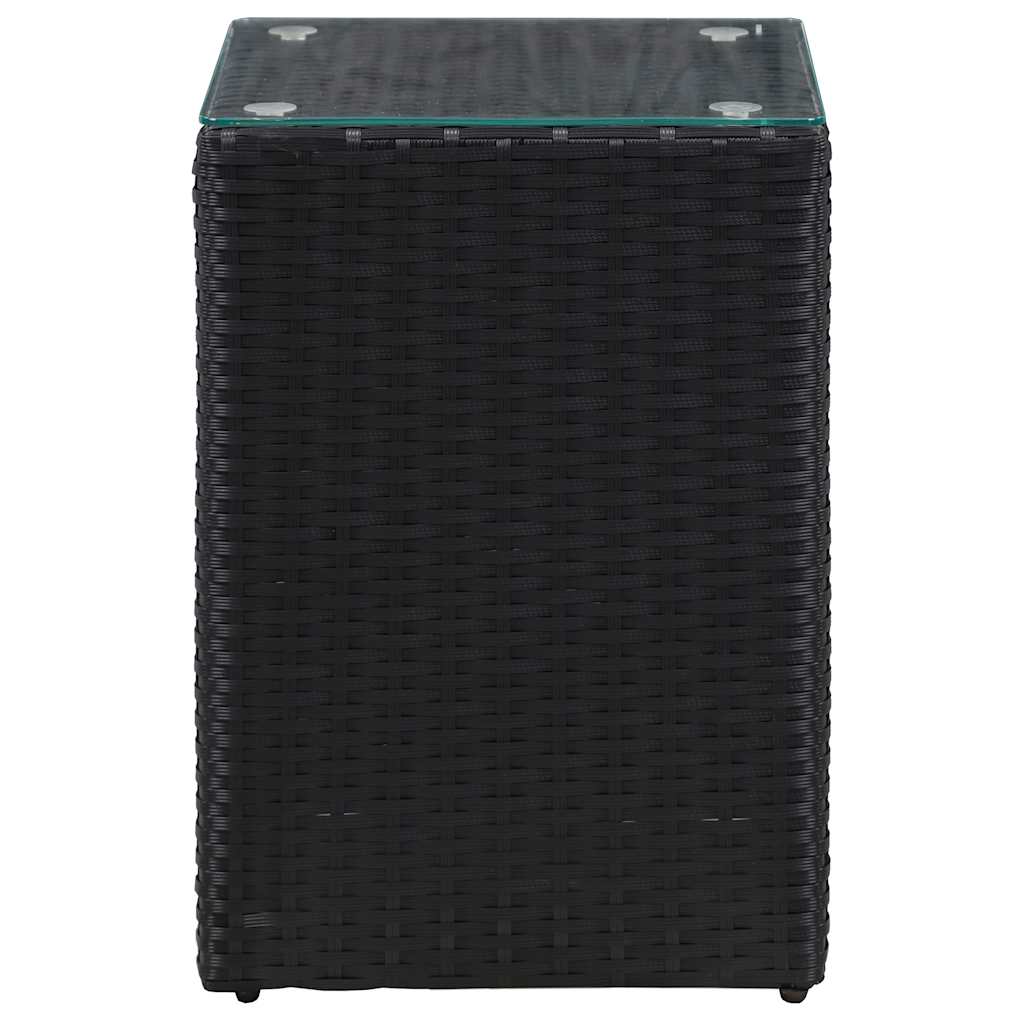 Side Tables 3 pcs with Glass Top Black Poly Rattan