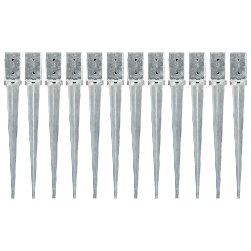 Ground Spikes 12 pcs Silver 8x8x76 cm Galvanised Steel