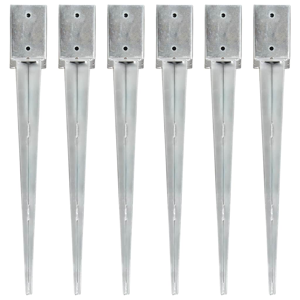 145414 vidaXL Ground Spikes 6 pcs Silver 9x9x75 cm Galvanised Steel