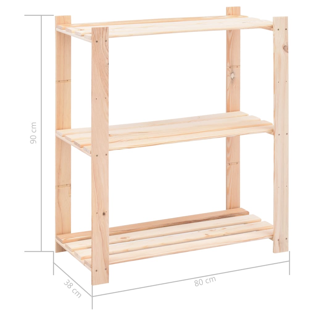 3-Tier Storage Racks 3 pcs 80x38x90 cm Solid Pinewood 150 kg