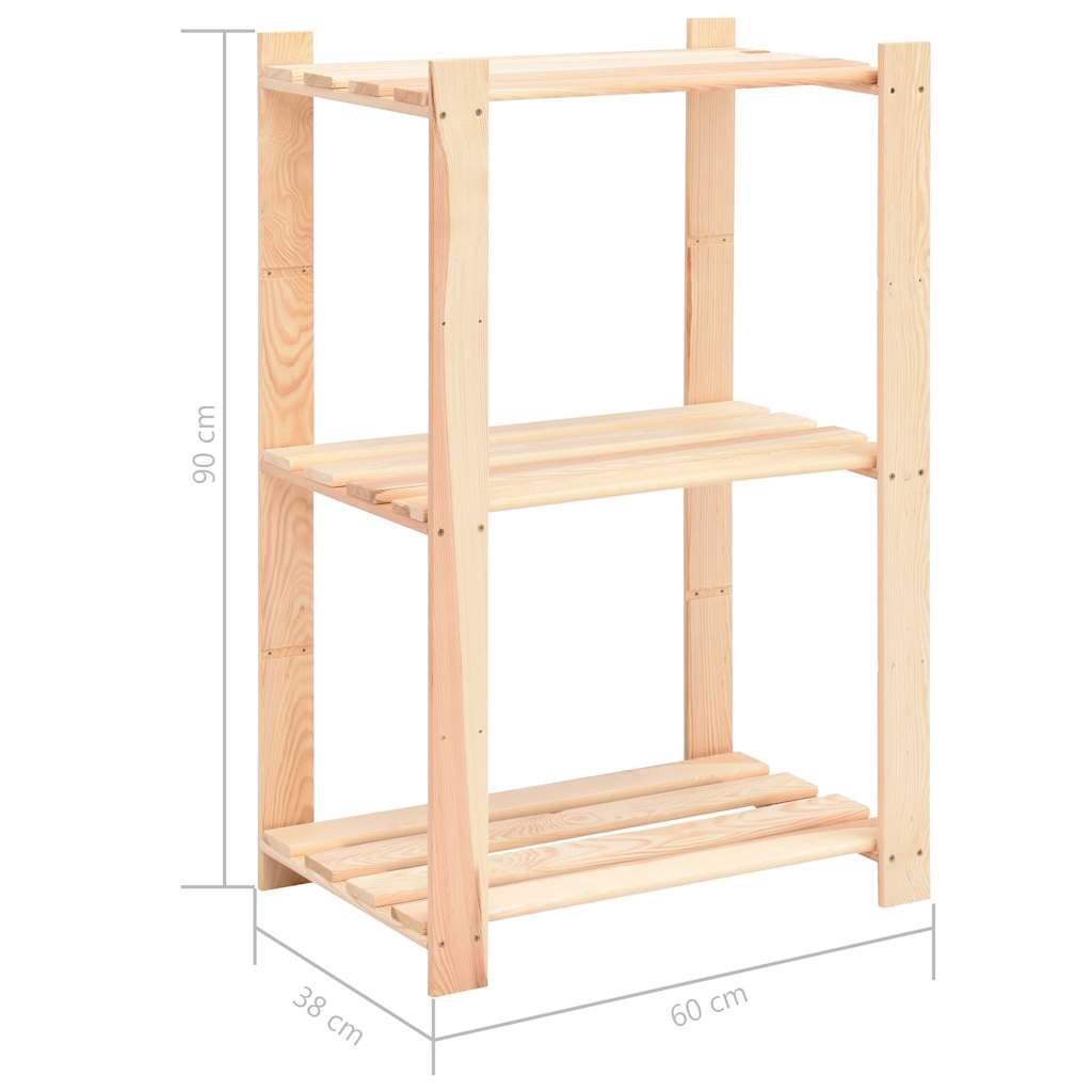 3-Tier Storage Racks 2 pcs 60x38x90 cm Solid Pinewood 150 kg