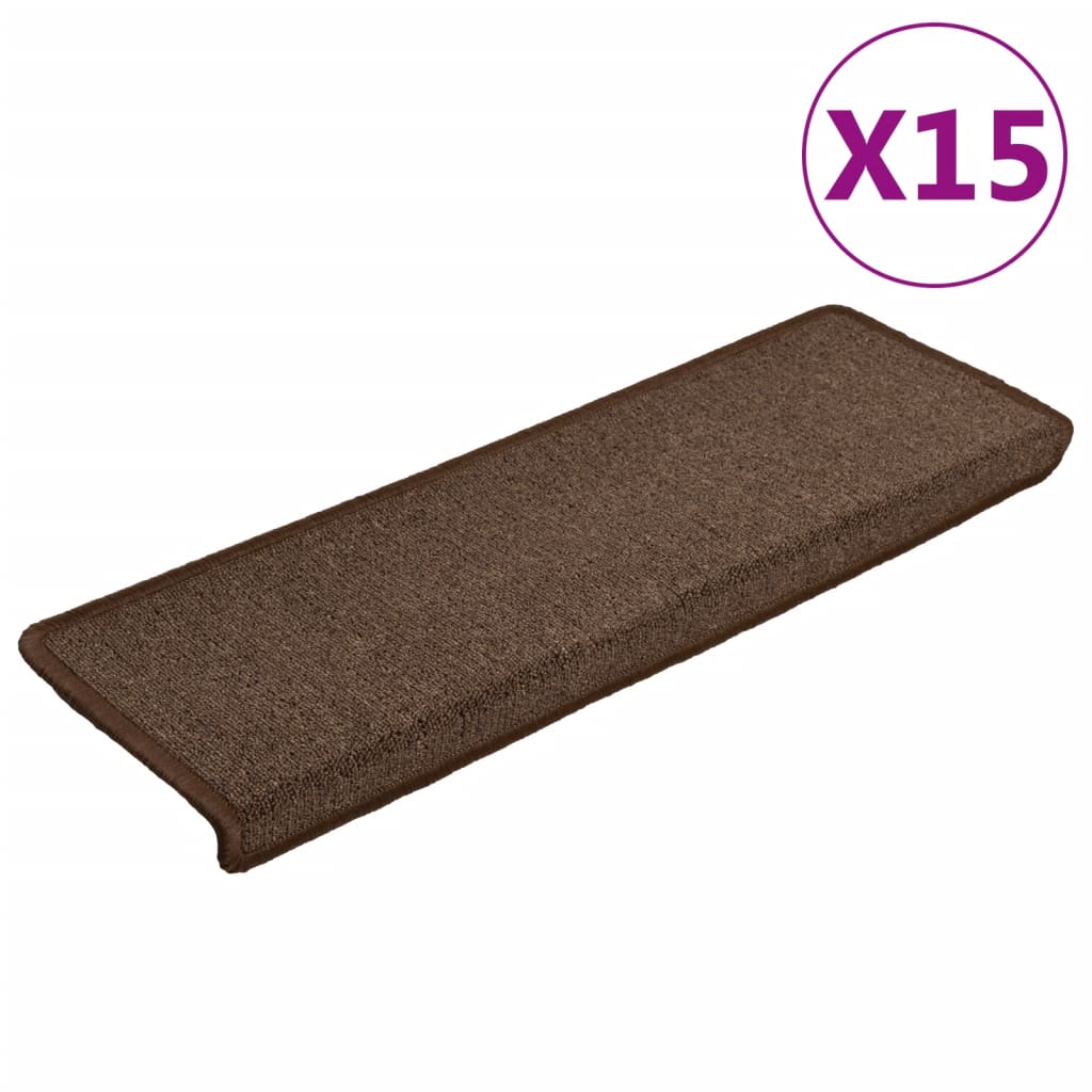 Carpet Stair Tread | Set of 15 | Brown | 100% Polypropylene | 65x21x4 cm