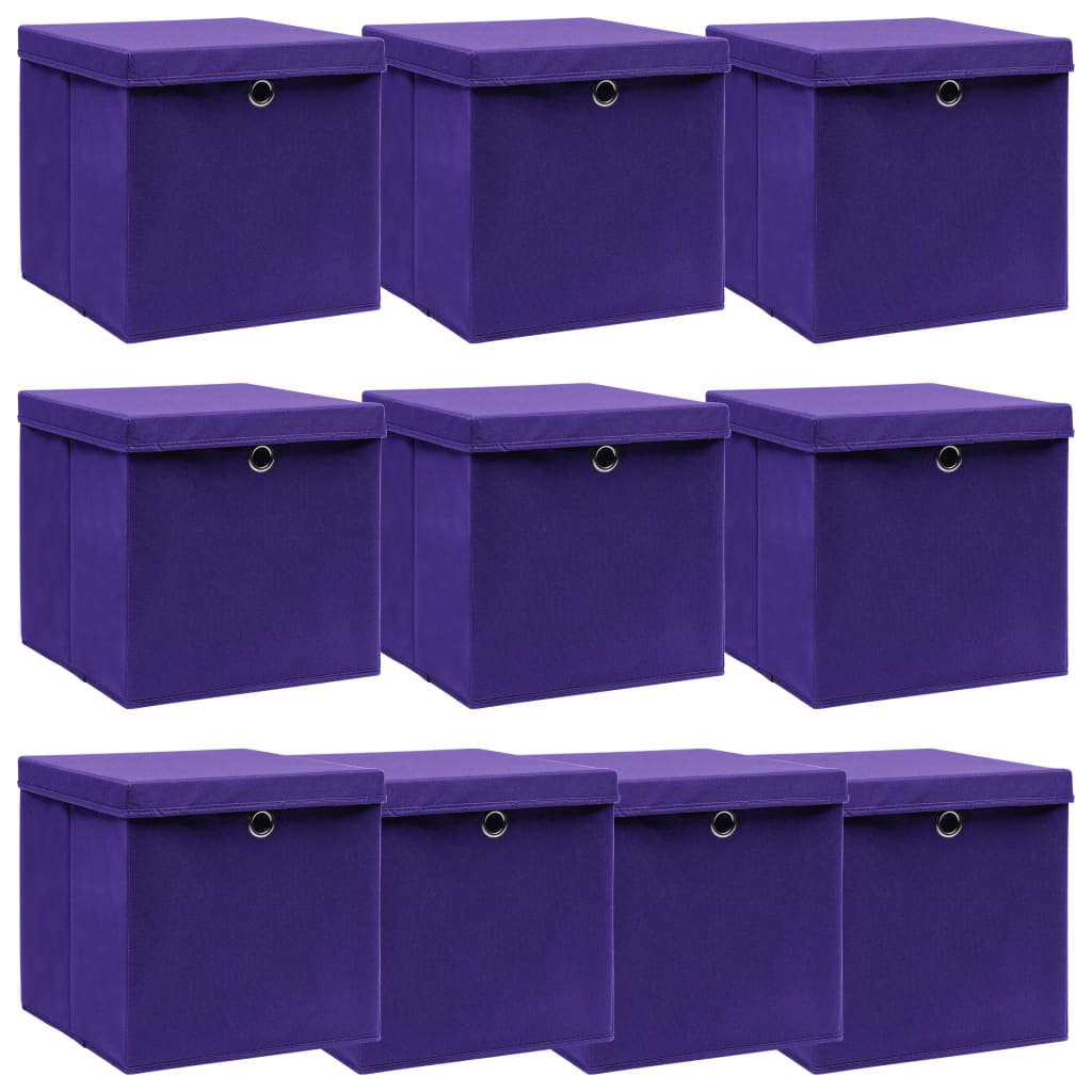 Storage Boxes with Lids 10 pcs Purple 32x32x32 cm Fabric