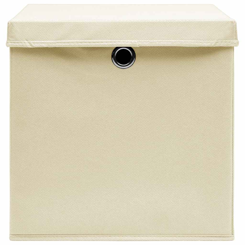 Storage Boxes with Lid 10 pcs Cream 32x32x32 cm Fabric