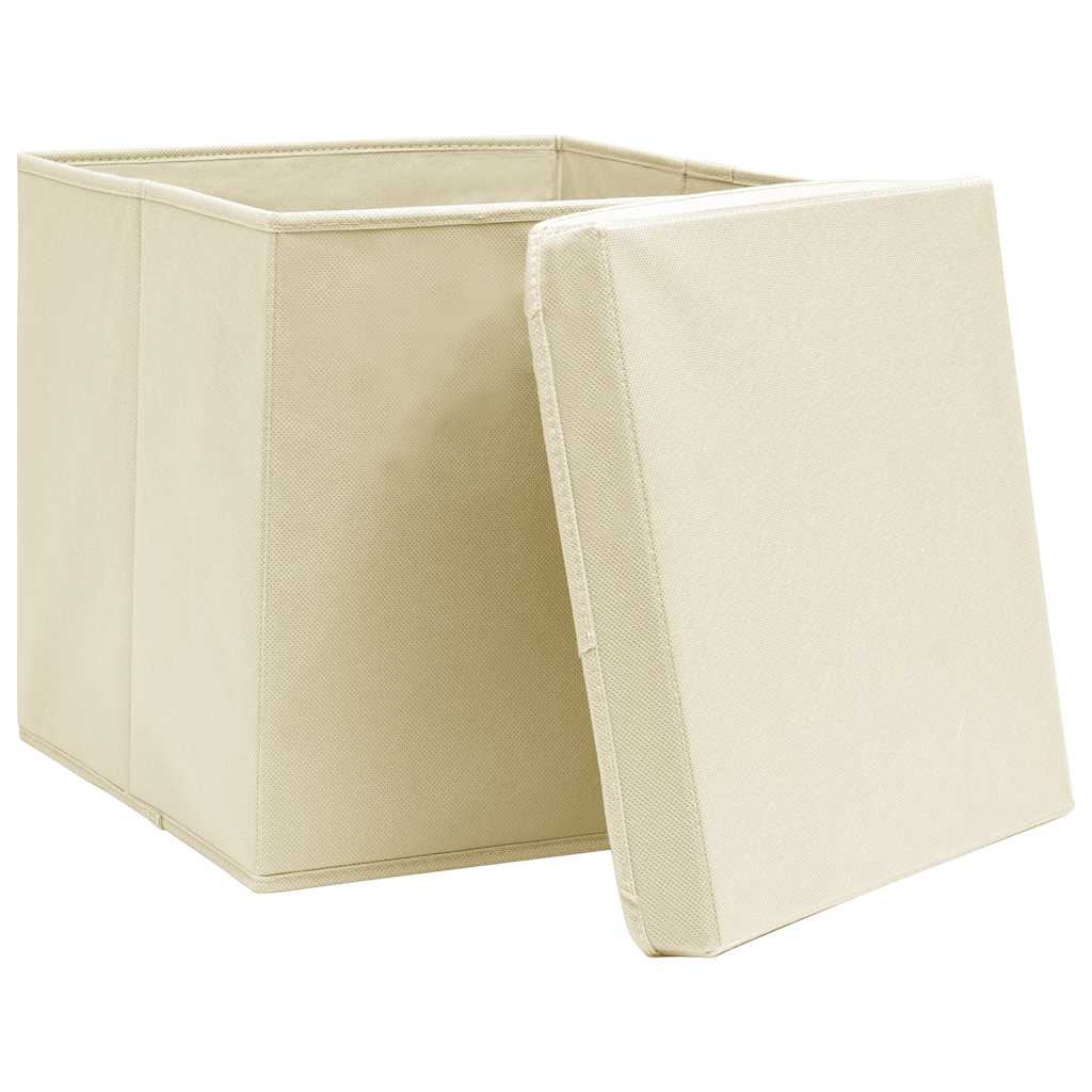 Storage Boxes with Lid 10 pcs Cream 32x32x32 cm Fabric