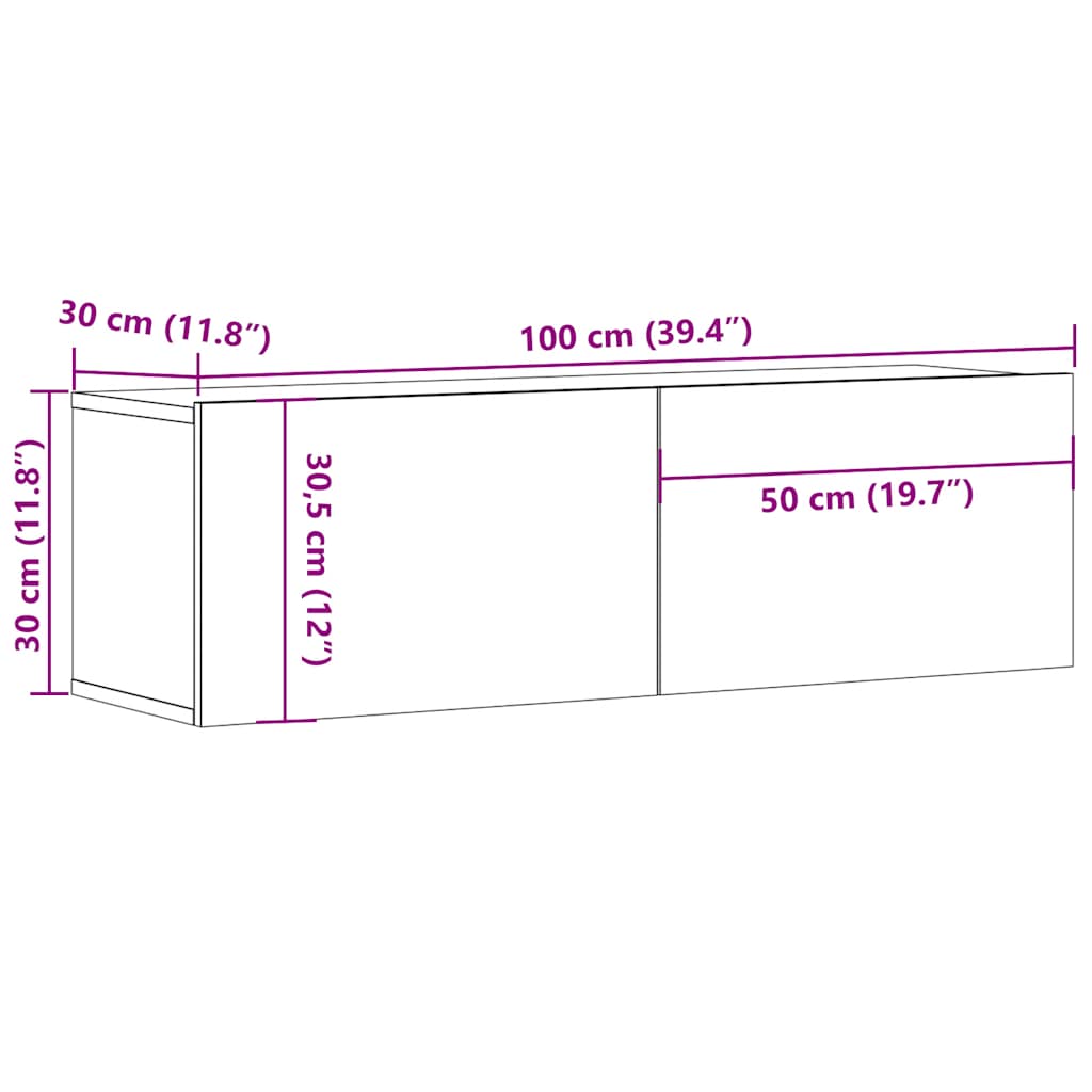 TV Cabinet White 100x30x30 cm Engineered Wood