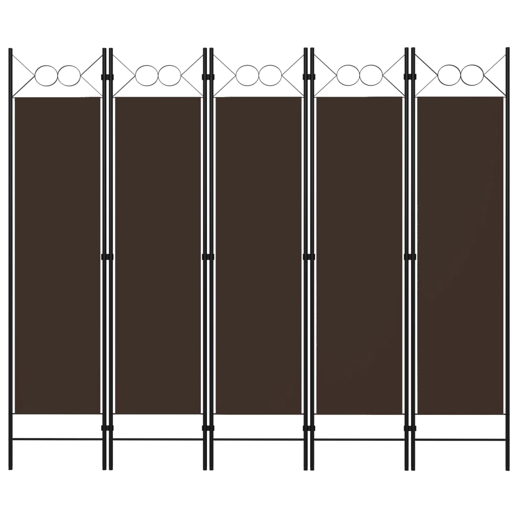 320708 vidaXL 5-Panel Room Divider Brown 200x180 cm