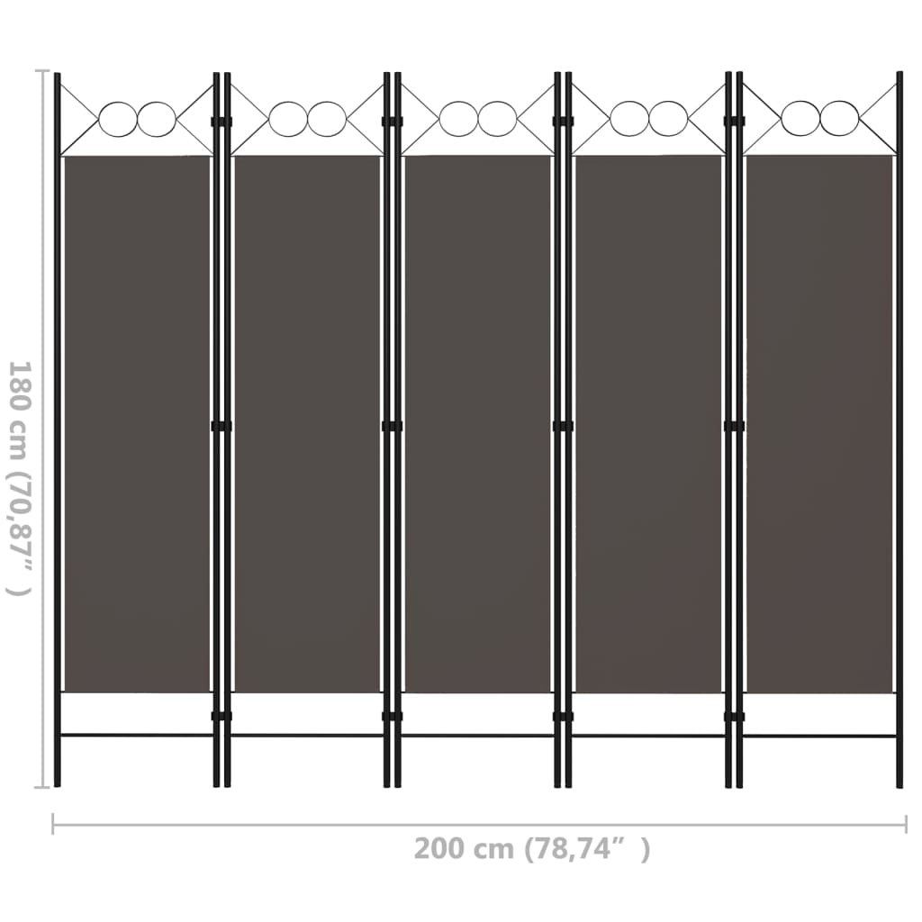 320709 vidaXL 5-Panel Room Divider Anthracite 200x180 cm