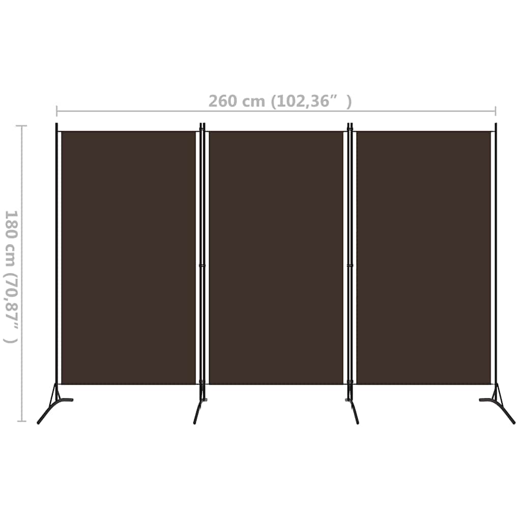 320732 vidaXL 3-Panel Room Divider Brown 260x180 cm Fabric