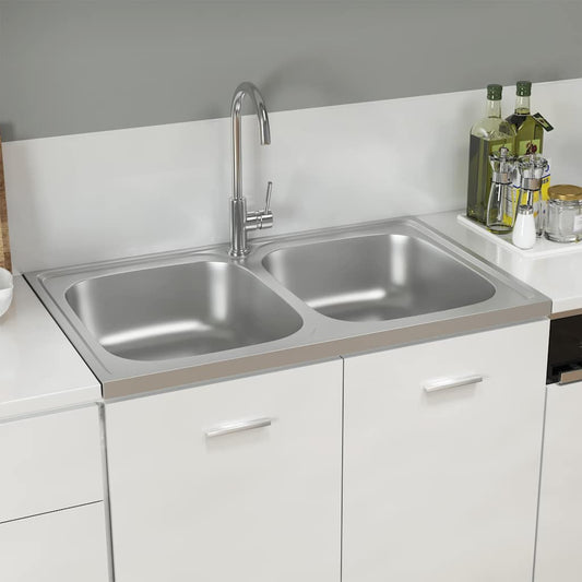 Kitchen Sink with Double Basins Silver 800x500x155 mm