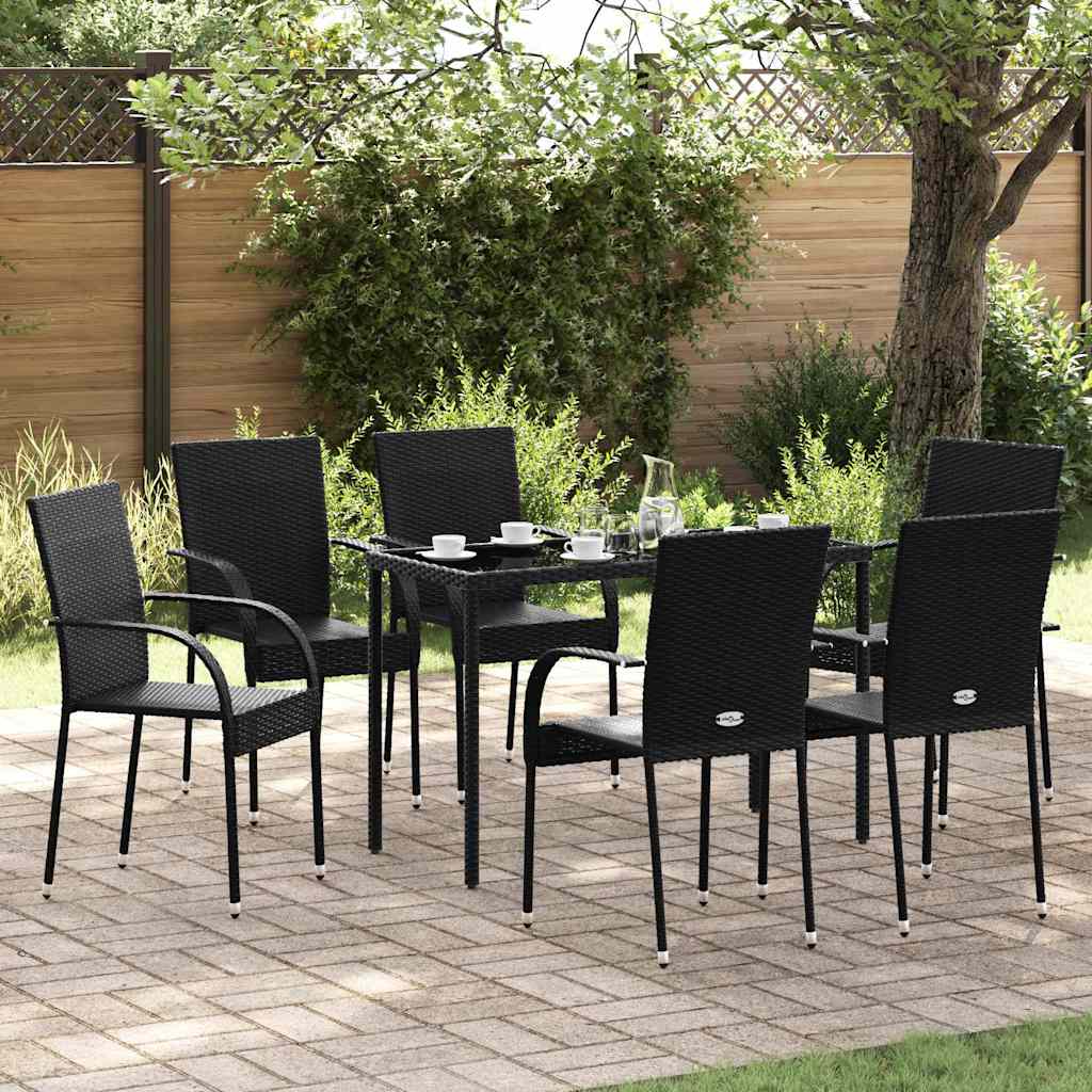Dining Chair | Set of 6 | Black | PE Rattan | One Size | Stackable