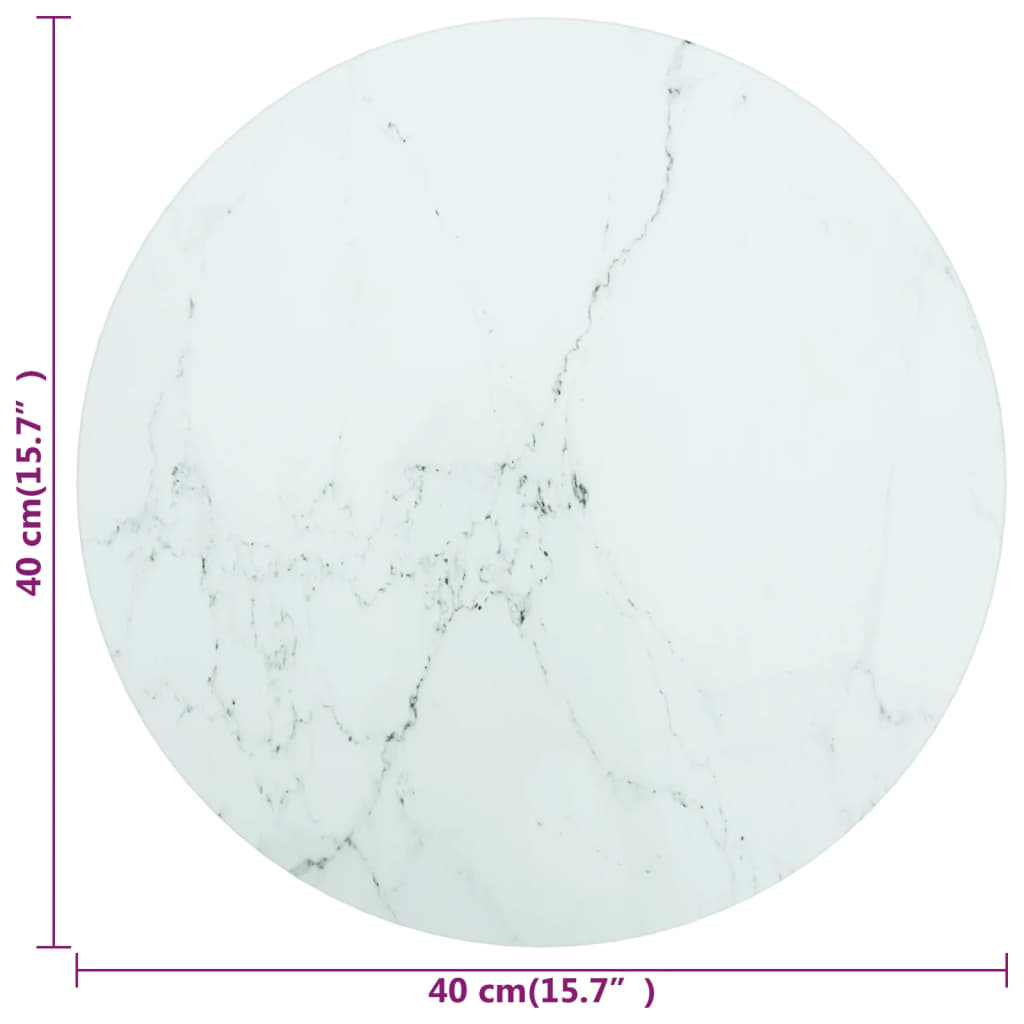 Table Top White Ø40x0.8 cm Tempered Glass with Marble Design