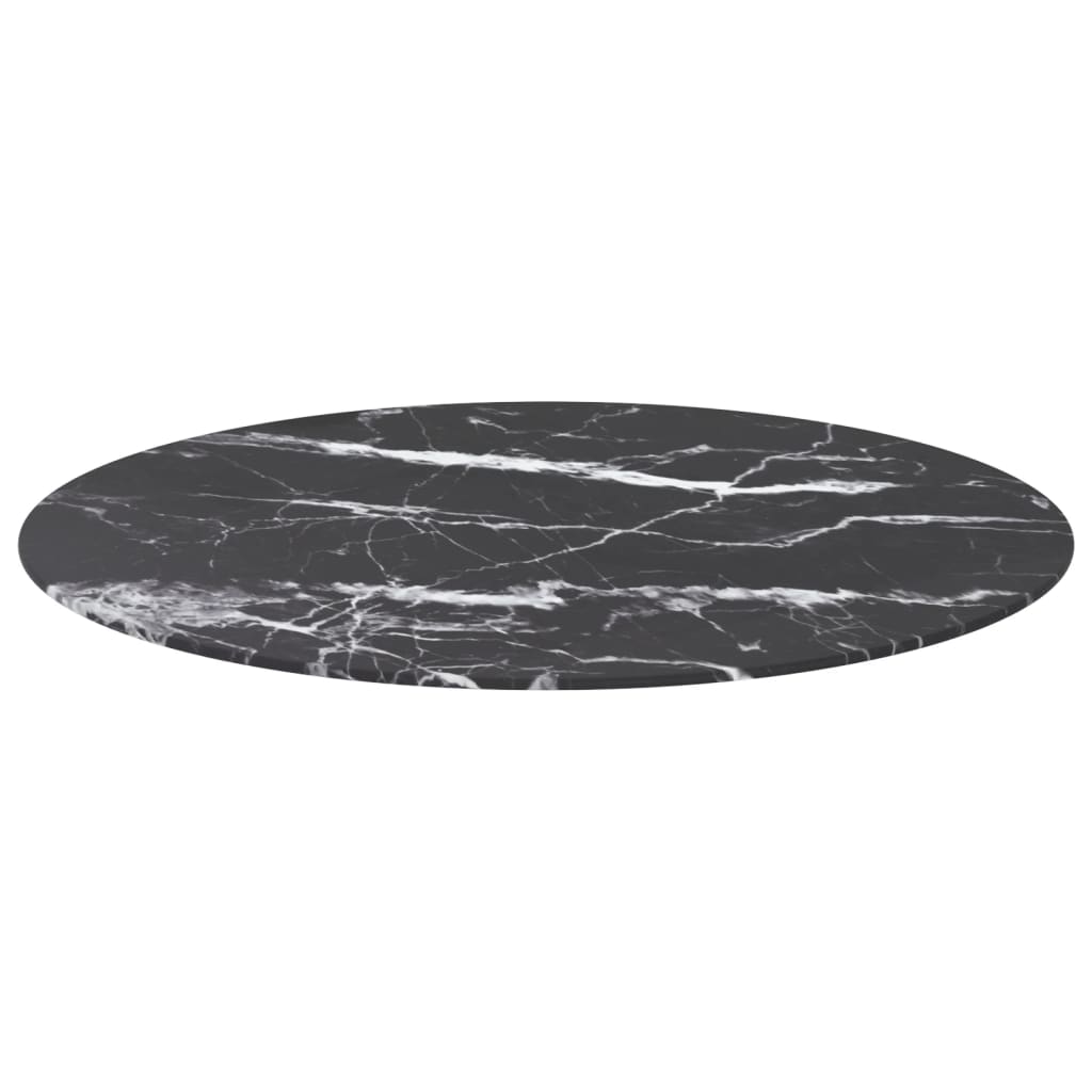 Table Top Black Ø80x1 cm Tempered Glass with Marble Design