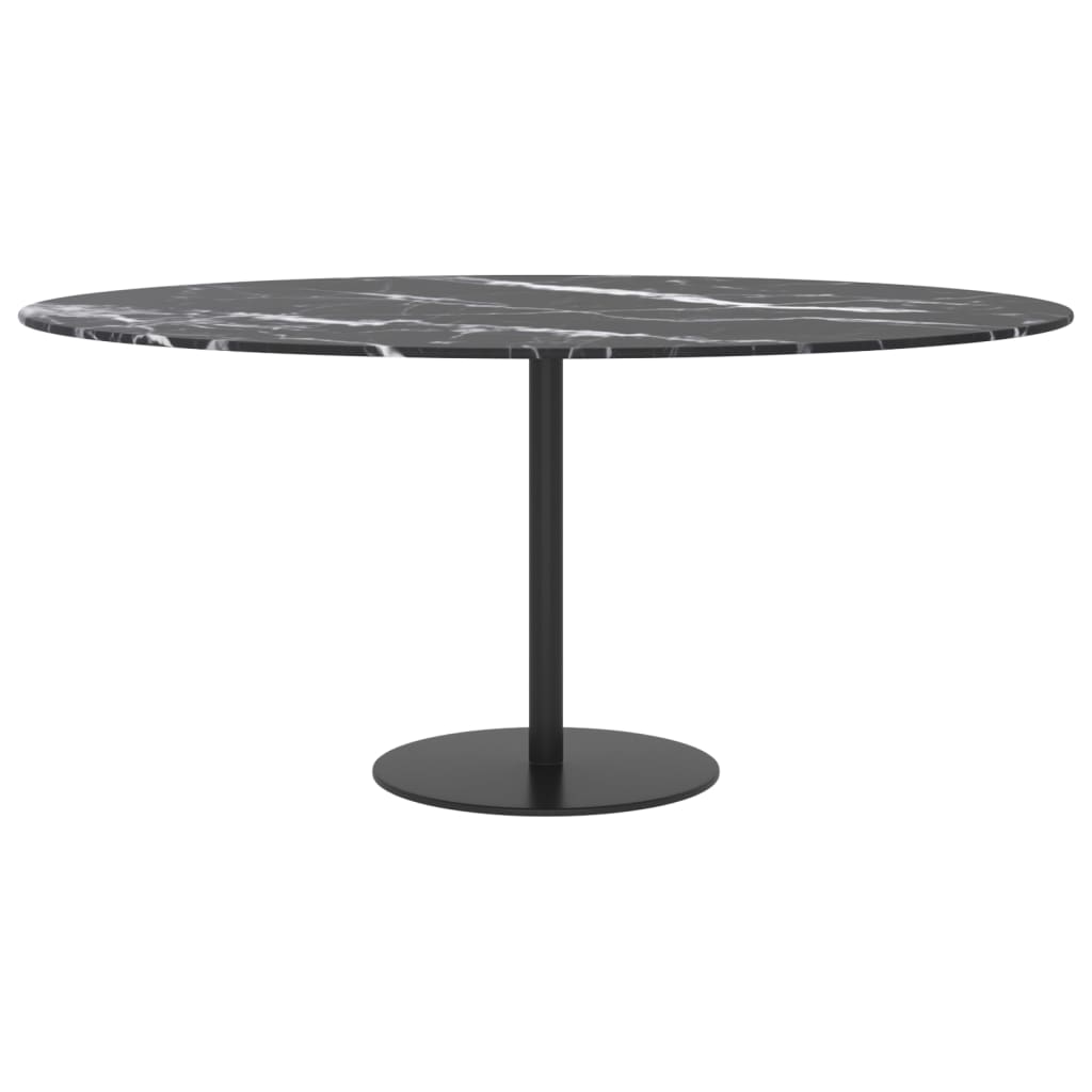 Table Top Black Ø90x1 cm Tempered Glass with Marble Design