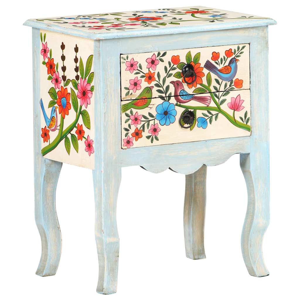 323541 vidaXL Hand Painted Bedside Cabinet 40x30x50 cm Solid Mango Wood