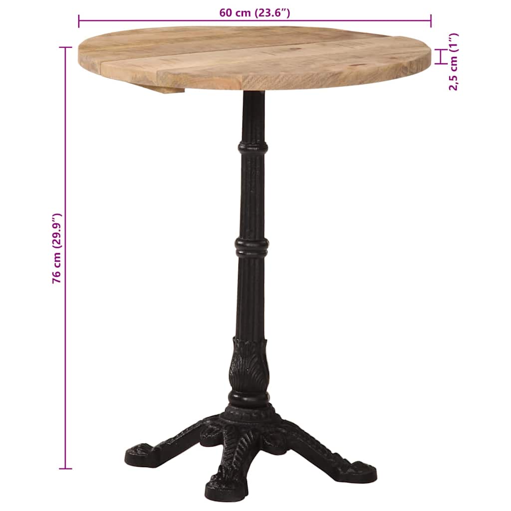 321087 vidaXL Bistro Table Ø60x76 cm Rough Mango Wood