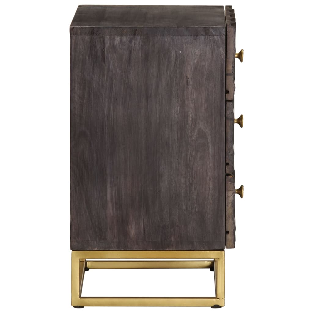 Bed Cabinet | Black | Solid mango wood, brass powder-coated iron | Medium