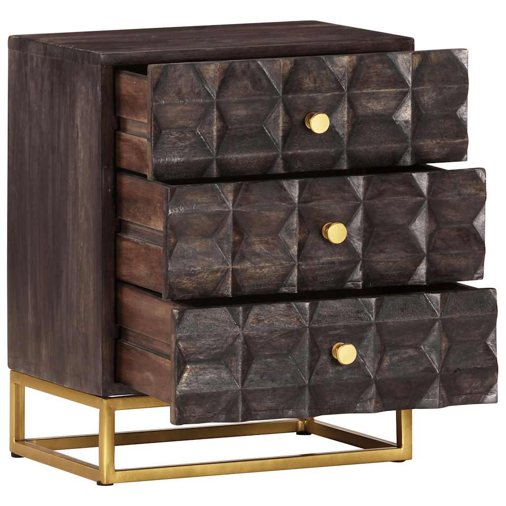 Bed Cabinet | Black | Solid mango wood, brass powder-coated iron | Medium