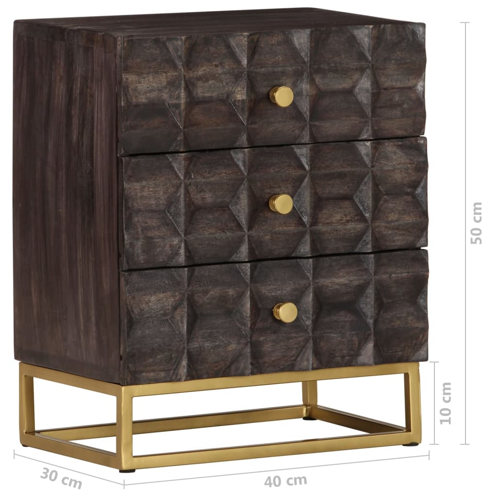 Bed Cabinet | Black | Solid mango wood, brass powder-coated iron | Medium