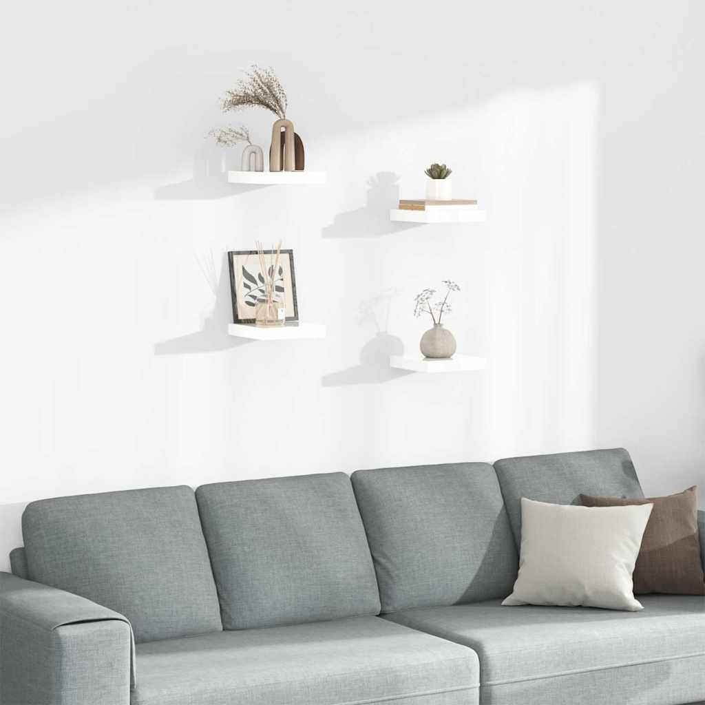 Floating Wall Shelves 4 pcs High Gloss White 23x23,5x3,8 cm MDF