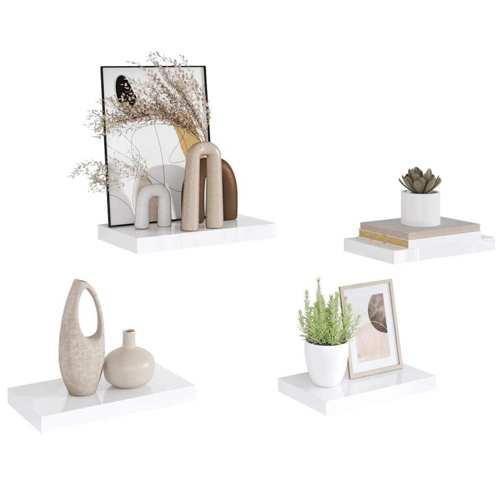 Floating Wall Shelves 4 pcs High Gloss White 40x23.5x3.8 cm MDF