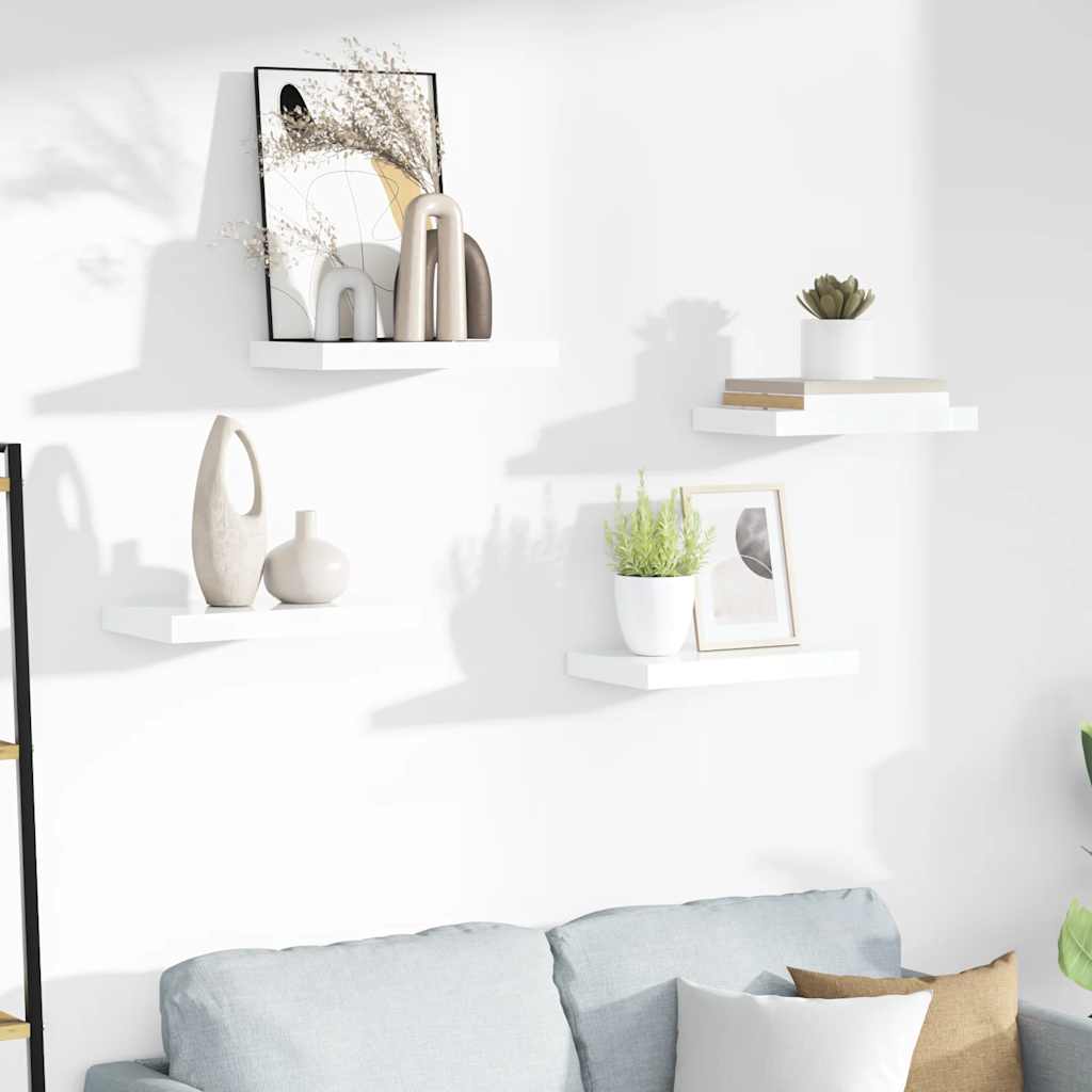 Floating Wall Shelves 4 pcs High Gloss White 40x23.5x3.8 cm MDF
