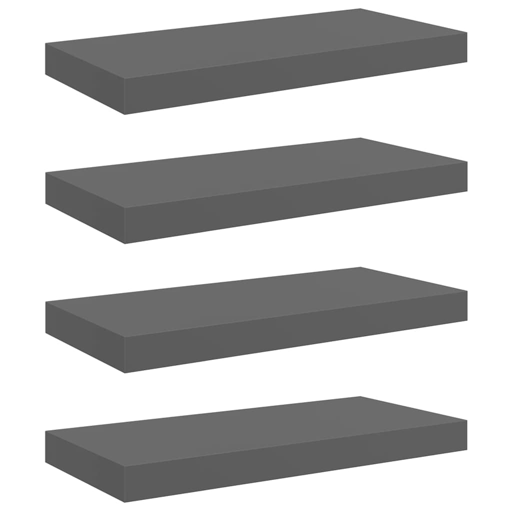 Floating Wall Shelves 4 pcs High Gloss Grey 50x23.5x3.8 cm MDF