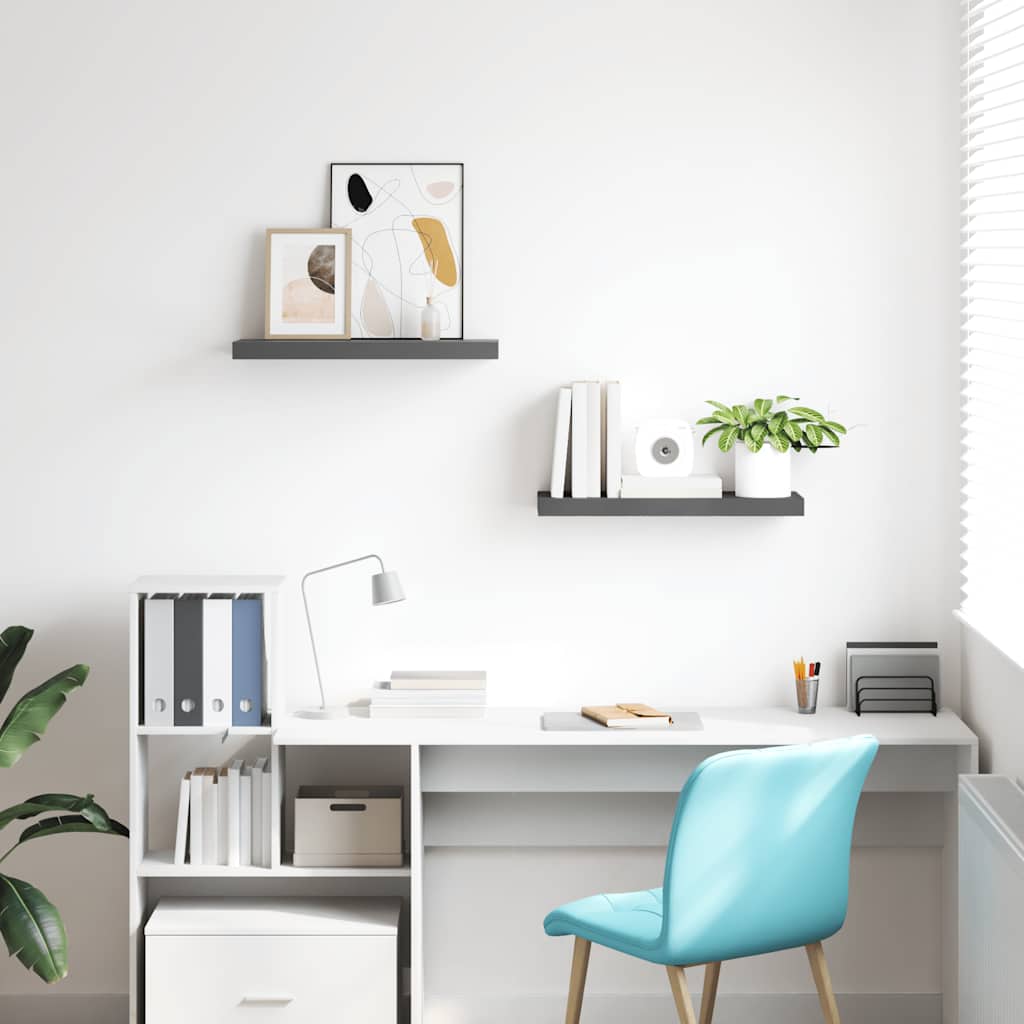 Floating Wall Shelves 2 pcs High Gloss Grey 60x23.5x3.8 cm MDF
