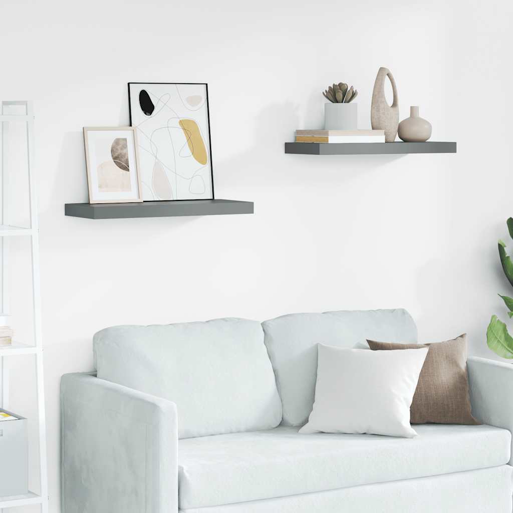 Floating Wall Shelves 2 pcs High Gloss Grey 60x23.5x3.8 cm MDF