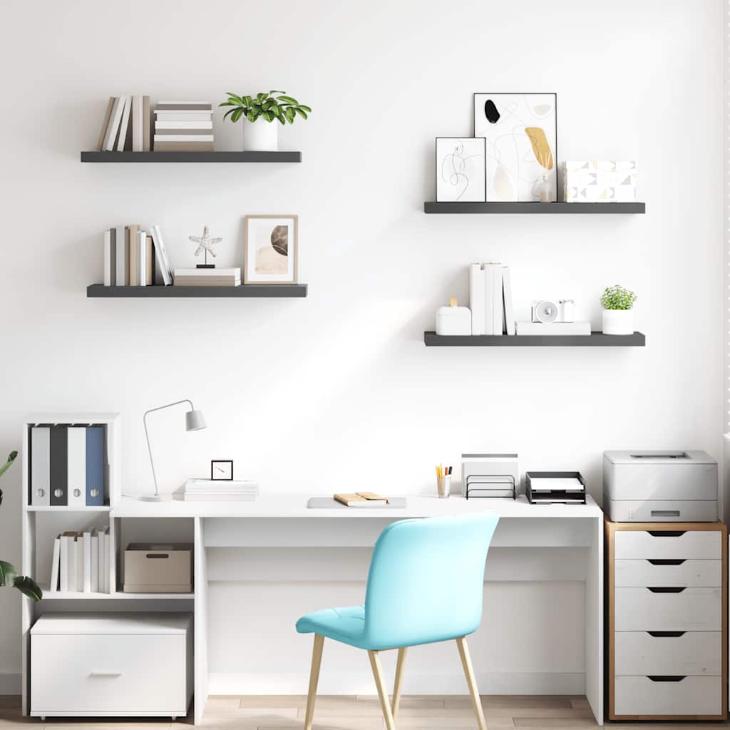 Floating Wall Shelves 4 pcs High Gloss Grey 80x23.5x3.8 cm MDF