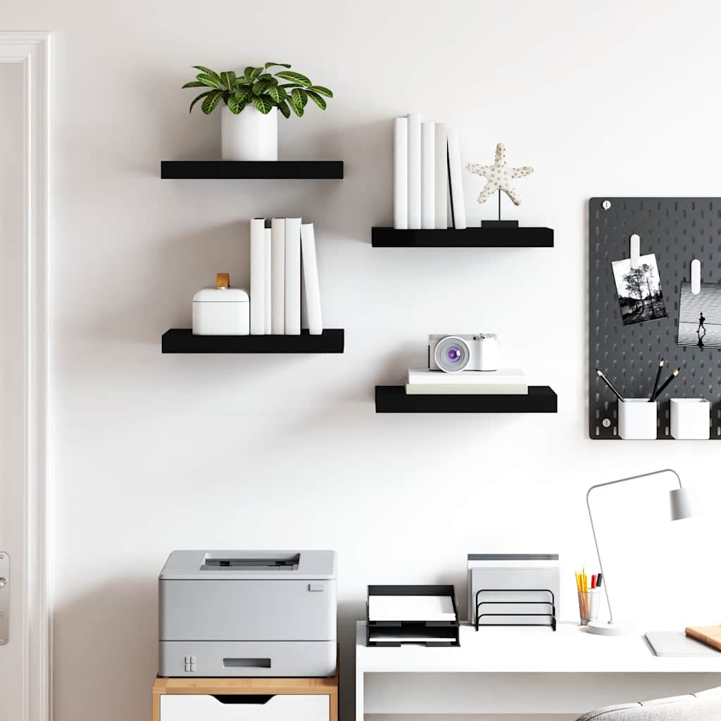 Floating Wall Shelves 4 pcs Black 40x23.5x3.8 cm MDF