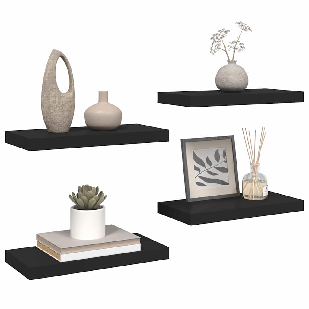 Floating Wall Shelves 4 pcs Black 50x23.5x3.8 cm MDF