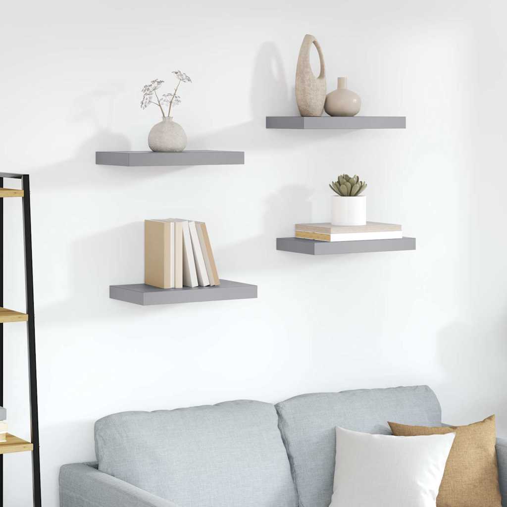 Floating Wall Shelves 4 pcs Grey 23x23.5x3.8 cm MDF