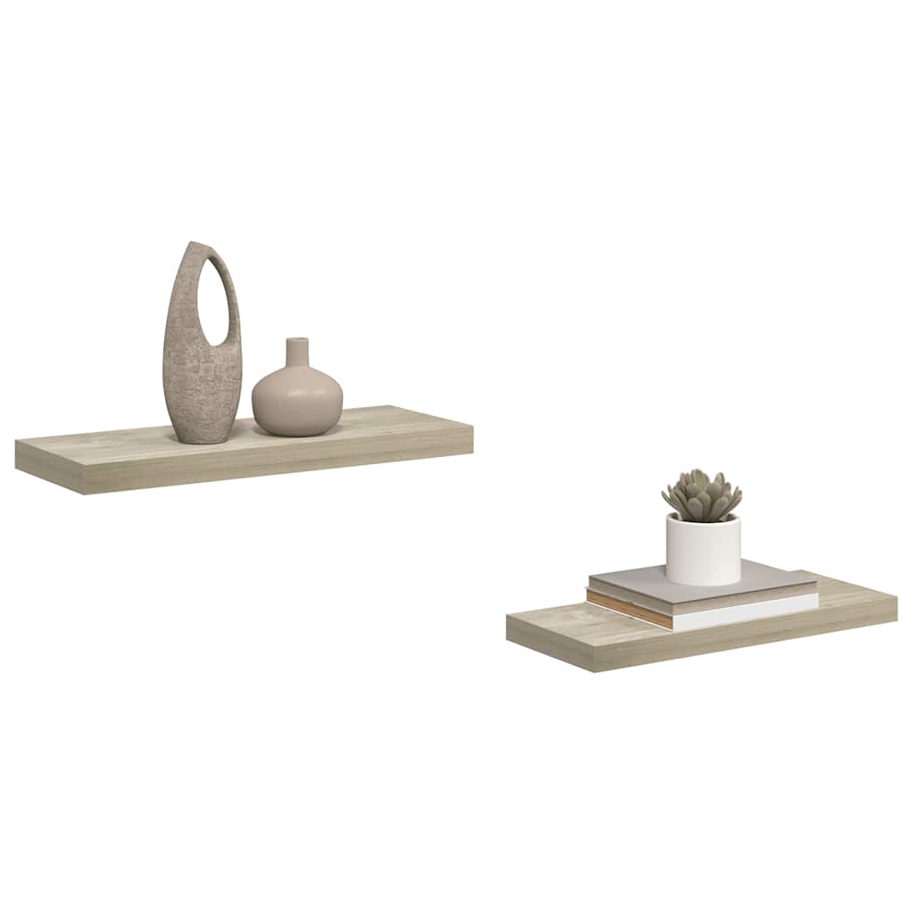 Floating Wall Shelves 2 pcs Oak 60x23.5x3.8 cm MDF