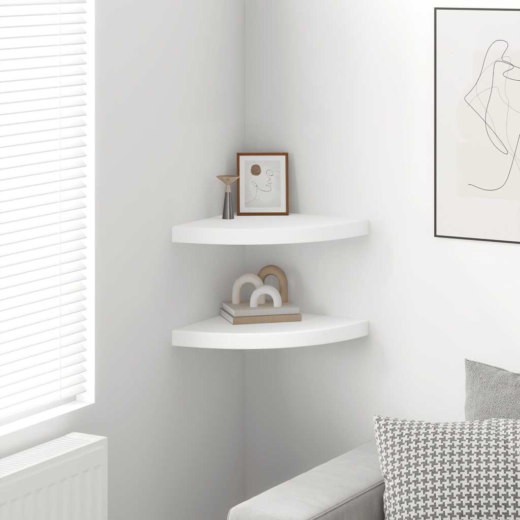 Floating Corner Shelves 2 pcs White 35x35x3.8 cm MDF