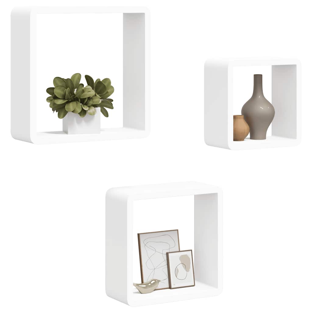 Wall Cube Shelves 3 pcs White MDF