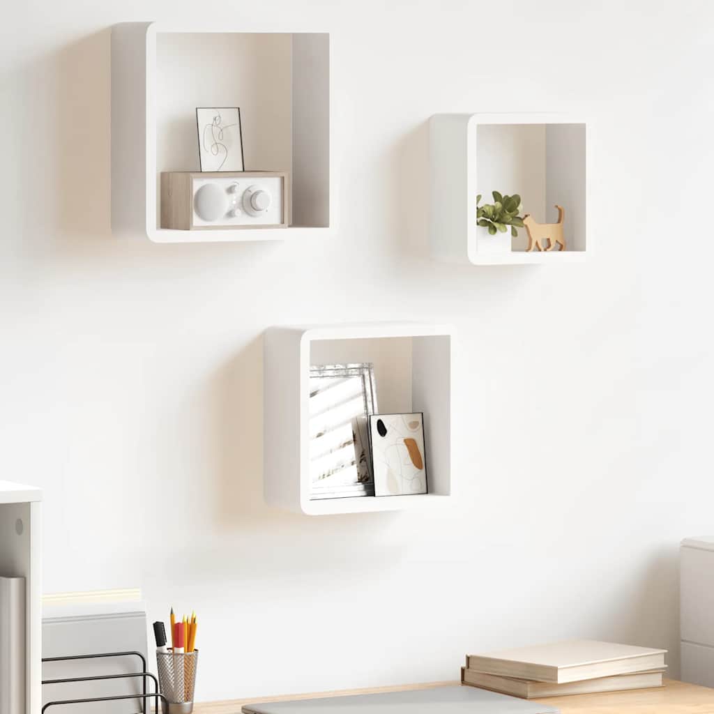 Wall Cube Shelves 3 pcs White MDF