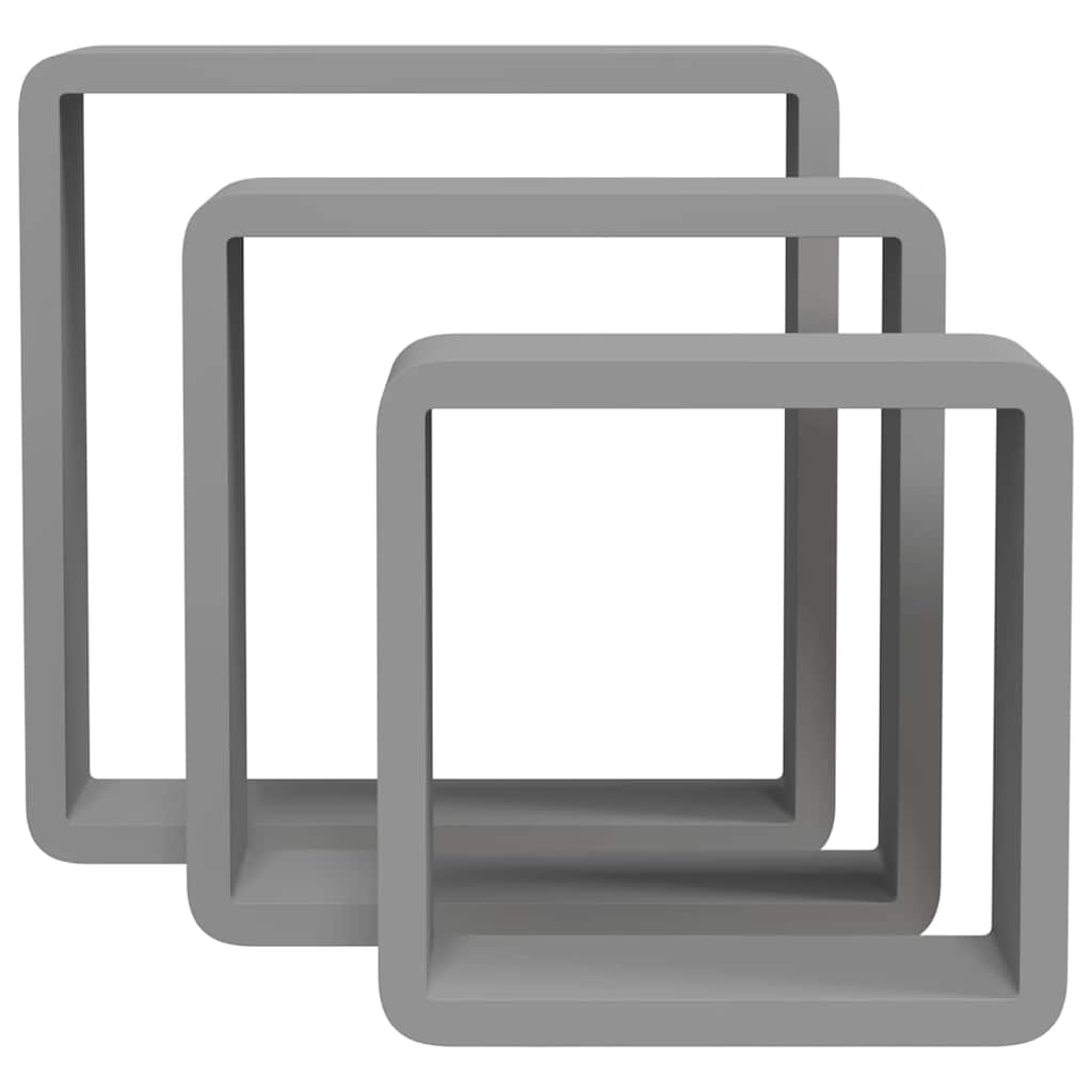Wall Cube Shelves 3 pcs Grey MDF