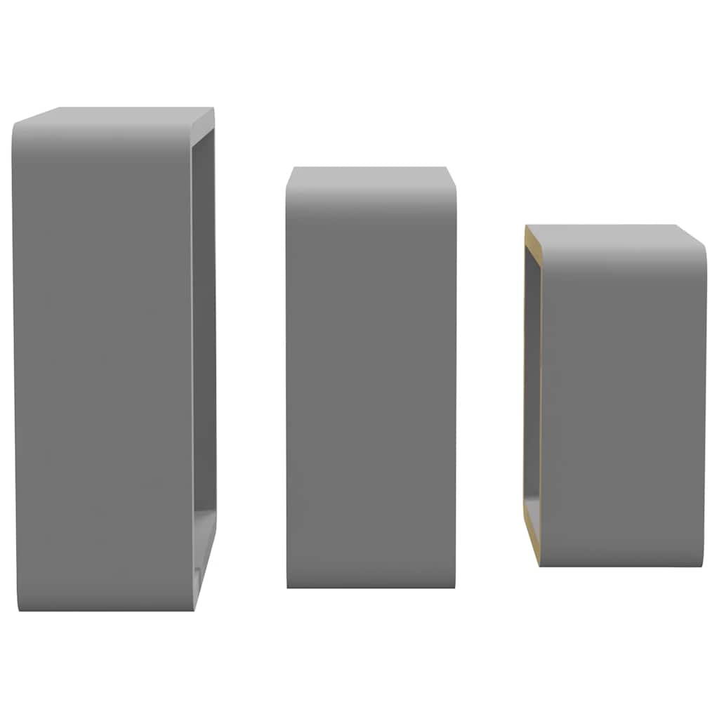 Wall Cube Shelves 3 pcs Grey MDF