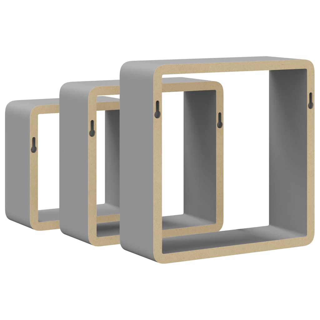 Wall Cube Shelves 3 pcs Grey MDF