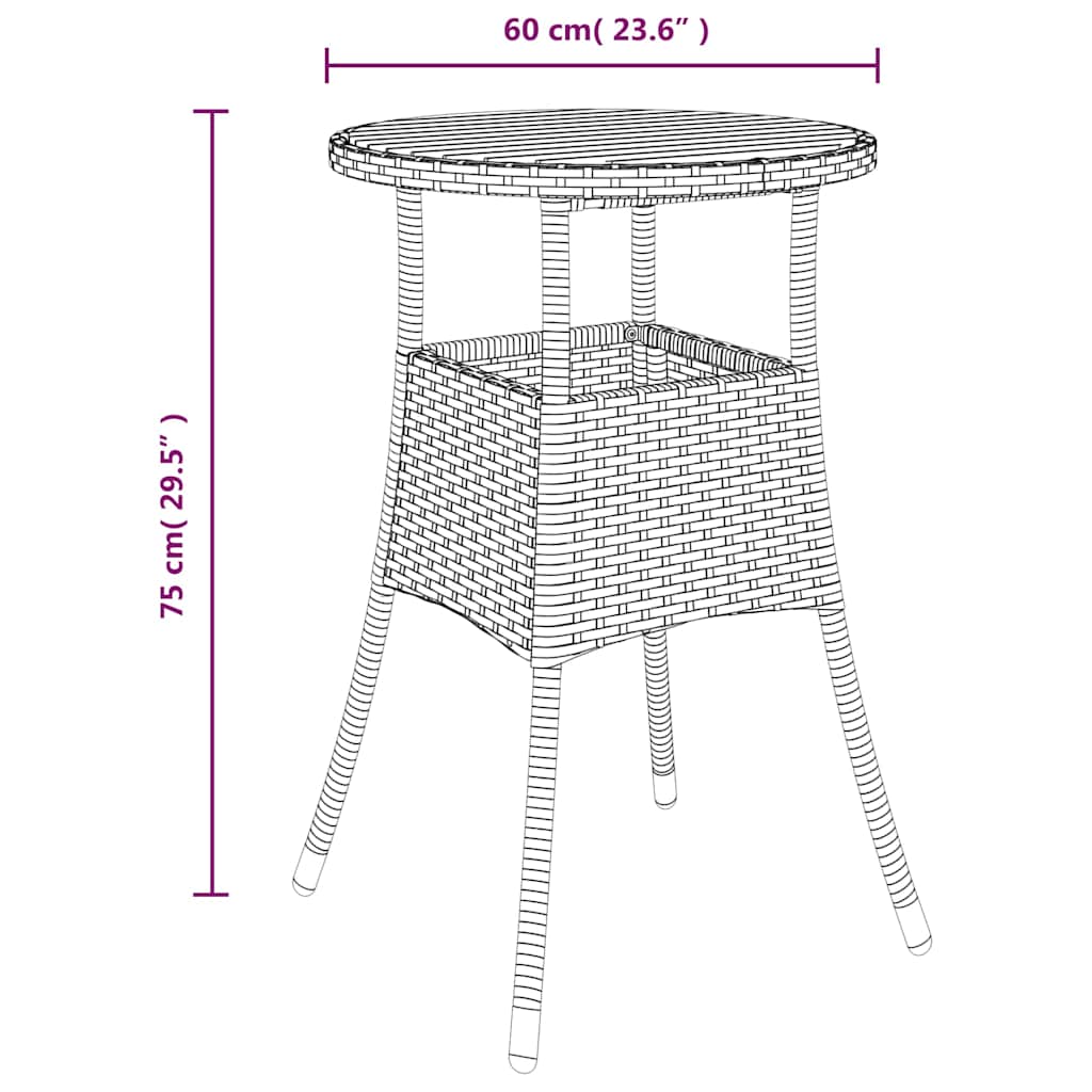 Garden Table Ø60x75 cm Acacia Wood and Poly Rattan Black