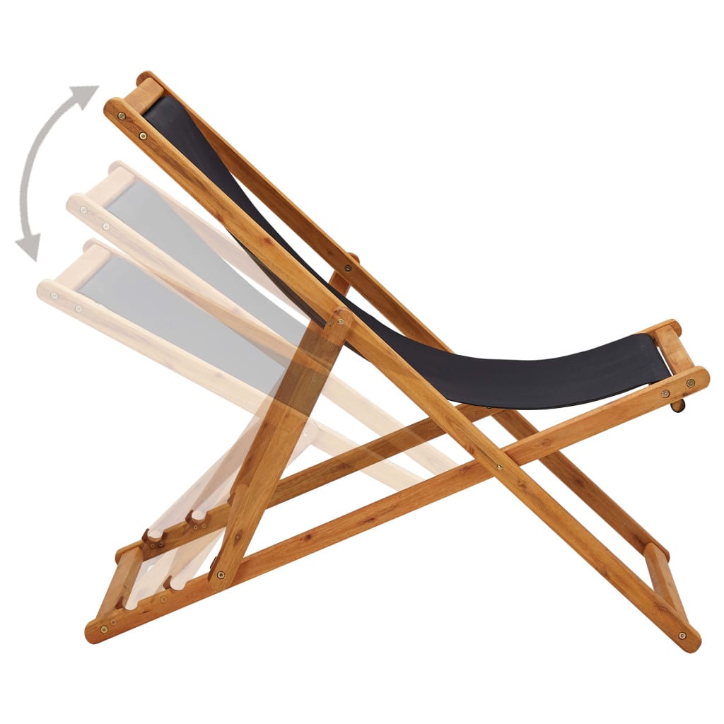 Folding Chair Eucalyptus Wood and Fabric Black