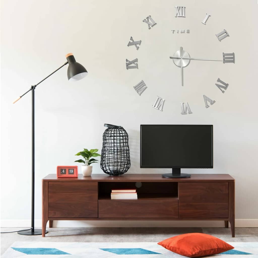 3D Wall Clock Modern Design Silver 100 cm XXL