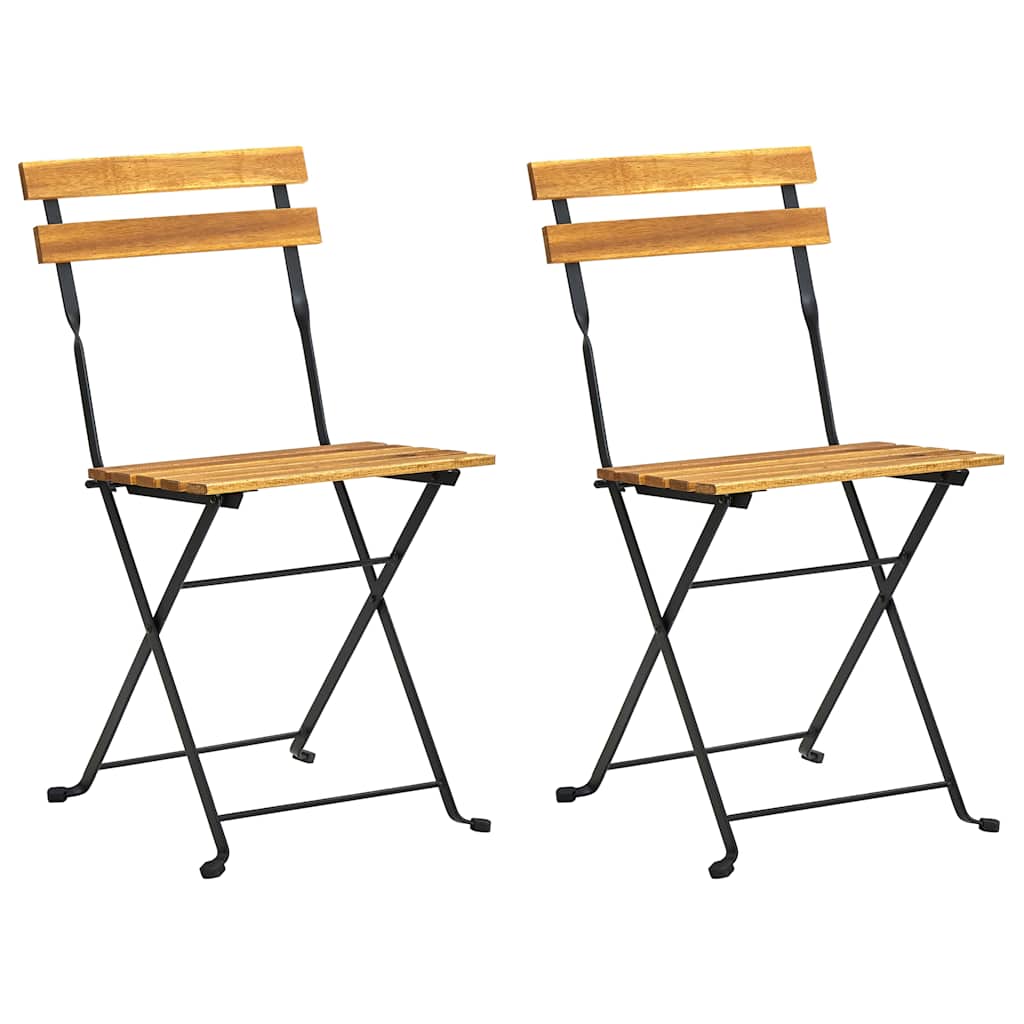 Folding Chairs 2 pcs Steel and Solid Acacia Wood