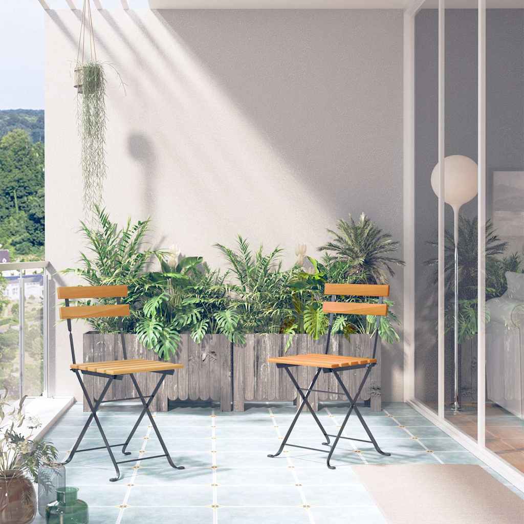 Folding Chairs 2 pcs Steel and Solid Acacia Wood