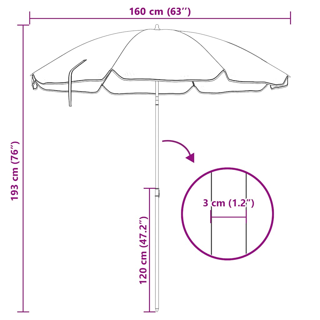 Garden Parasol | Anthracite | Polyester, Steel | 180 cm | Foldable